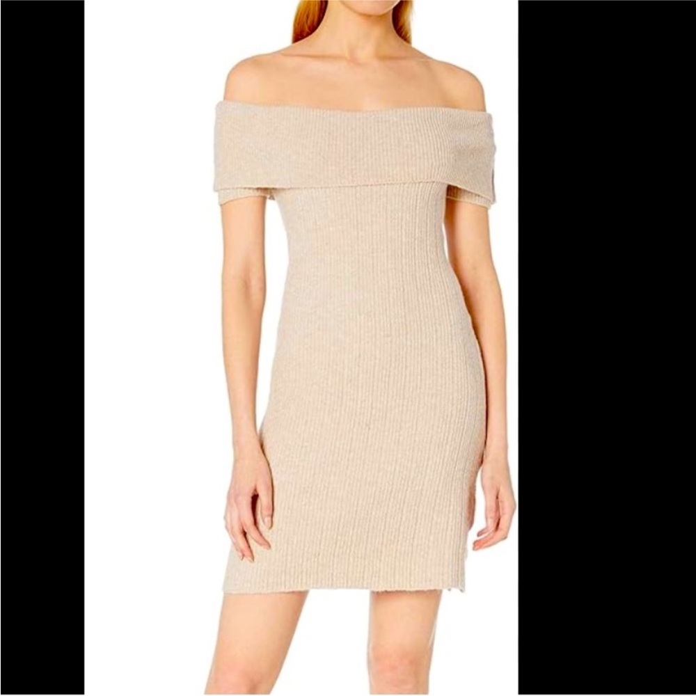 BB Dakota Off-shoulder Beige Sweater Dress, XS